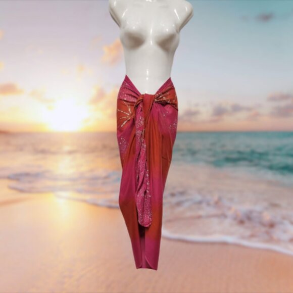 Womens Sarong Pareo Cotton Wrap HandPainted Batik Wrapskirt Beachwear -NEW - Picture 4 of 8